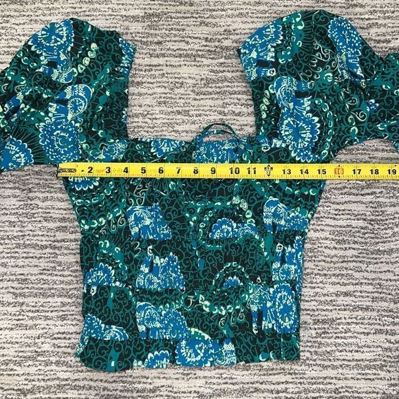 NWT Anthropologie Tiered Poplin Blouse Porridge Green/Blue XS - Picture 8 of 12